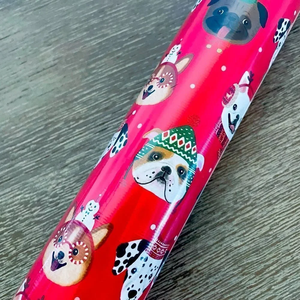 Christmas Dog Faces Holiday Red Gift Wrap Wrapping Paper